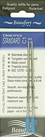 Retail twin pack. 2 x Cross style standard ink refills. medium point, black. rrp £3.90