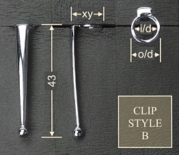 Pen clip style B - chromed 12x43, gasket o/d 9.8, i/d 7.7