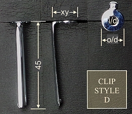 Pen clip style D - chromed 14x45, gasket o/d 10.3, i/d 4.1