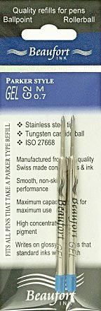 Retail twin pack. 2 x Parker style gel ink refills. medium point, black. rrp £6.30
