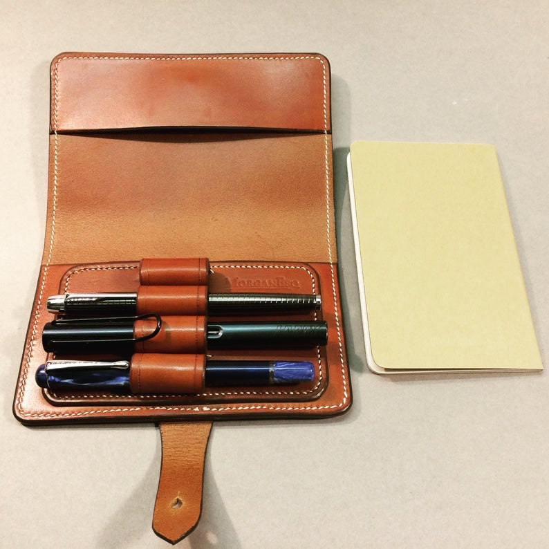 MorganEsq leather pen case for 4 pens - dark brown