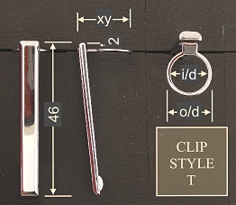 Pen clip style T3 - chromed 17x46, gasket o/d 12.0, i/d 10.0