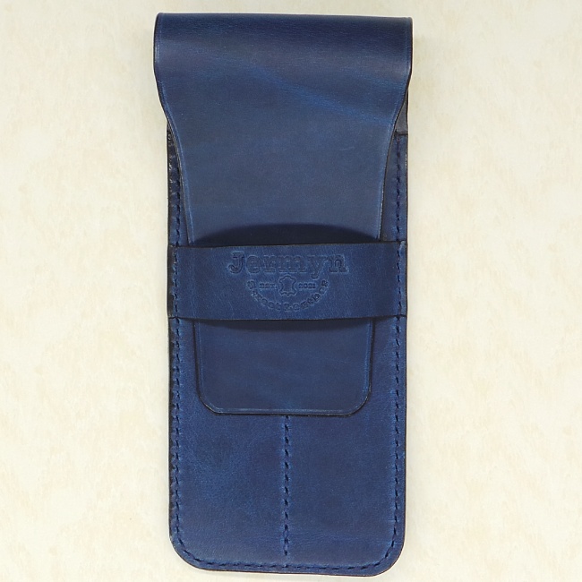 Jermyn Street Leather handmade double pen case - ocean