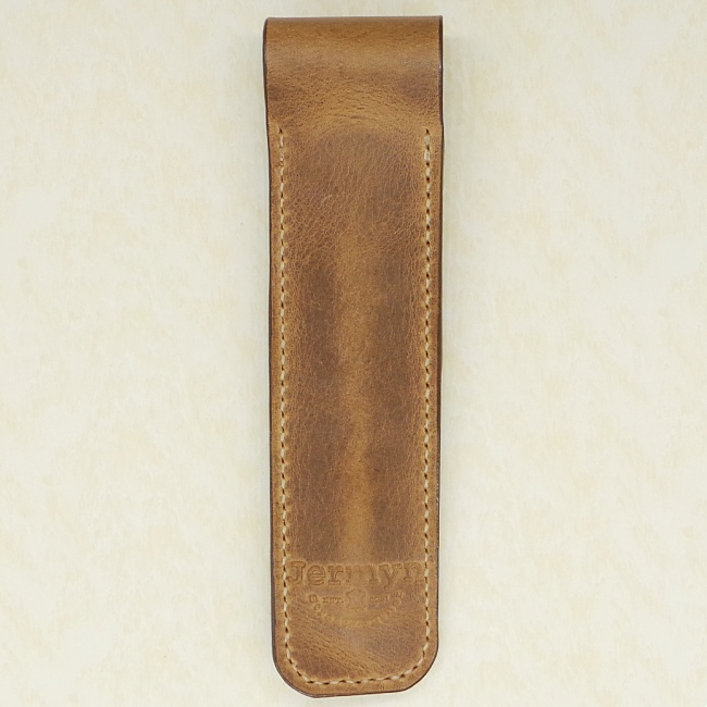 Jermyn Street Leather handmade single pen case - taupe