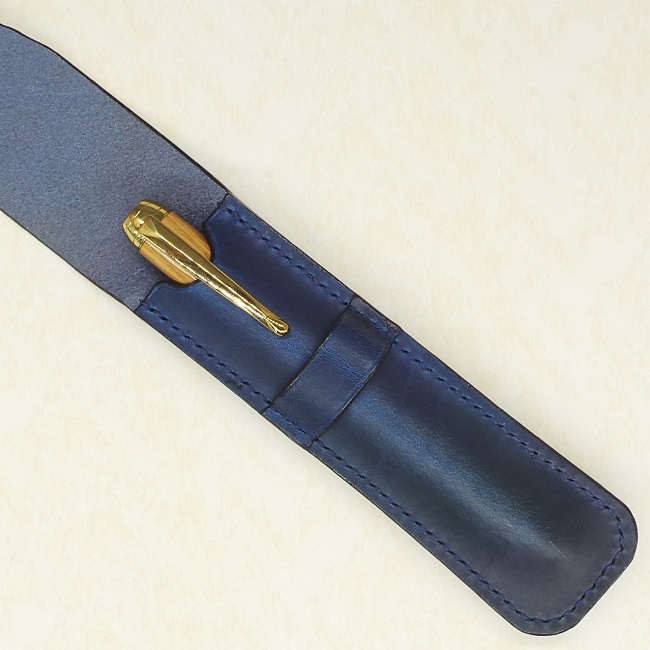 Jermyn Street Leather handmade single pen case - ocean
