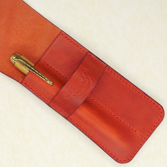Jermyn Street Leather handmade double pen case - red