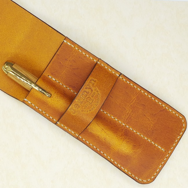 Jermyn Street Leather handmade double pen case - burnt tan