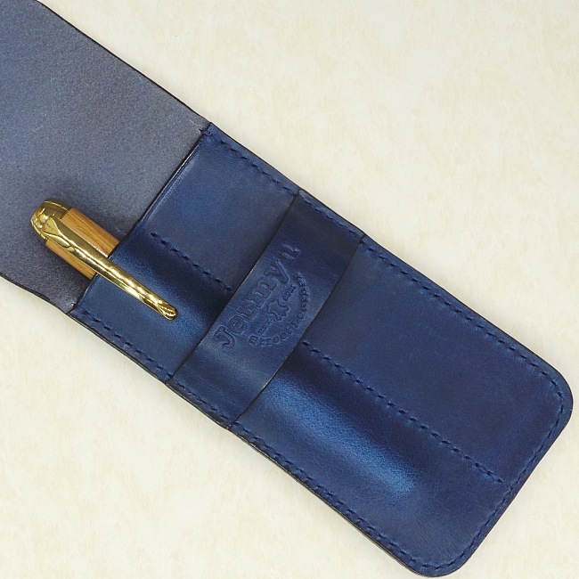 Jermyn Street Leather handmade double pen case - ocean