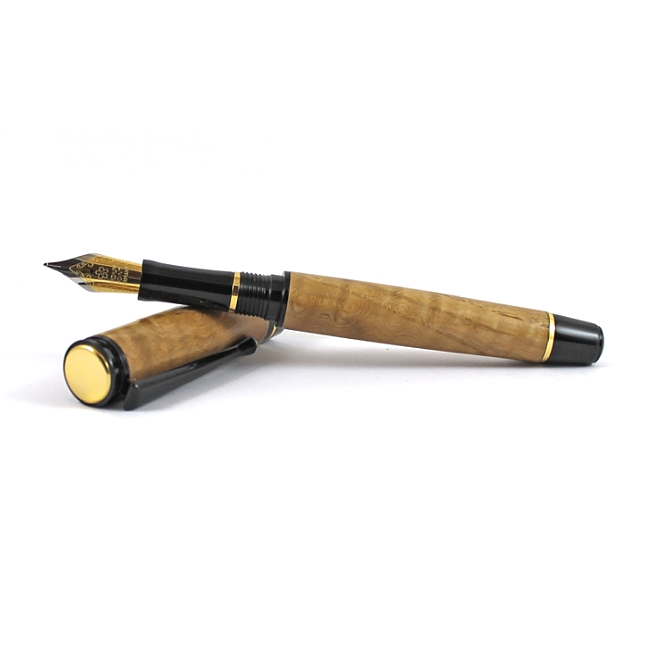 Cyclone fountain pen kit with black chrome fittings and upgrade gold accents