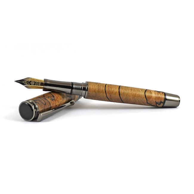Cyclone fountain pen kit with gunmetal fittings and black chrome accents