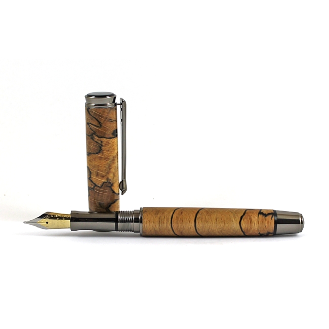 Cyclone fountain pen kit with gunmetal fittings and black chrome accents
