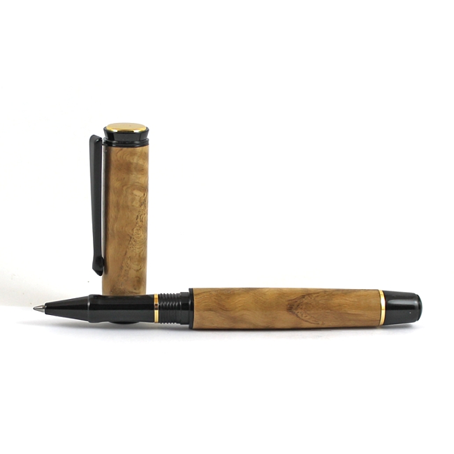 Cyclone rollerball pen kit with black chrome fittings and upgrade gold accents