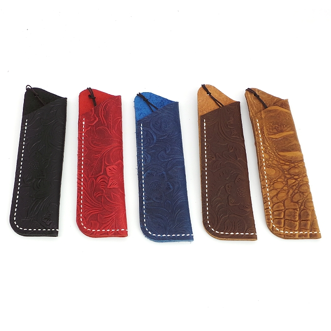 Dark Brown Tooled Leather Pen Sleeve Reduced to Clear