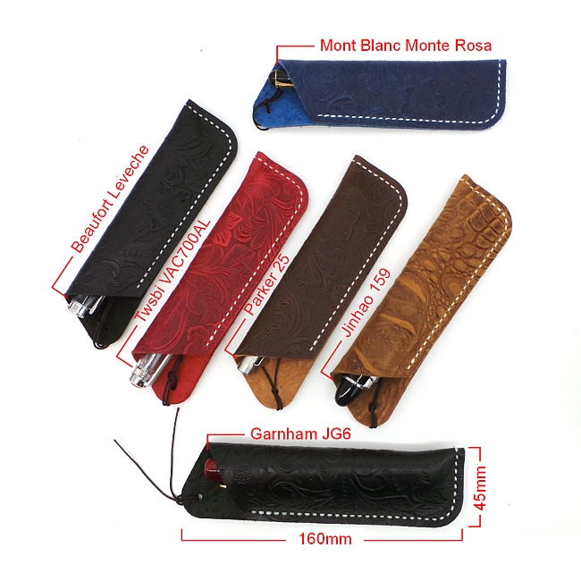Dark Brown Tooled Leather Pen Sleeve Reduced to Clear