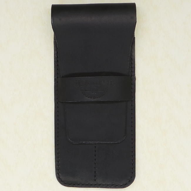 Jermyn Street Leather double pen case - black