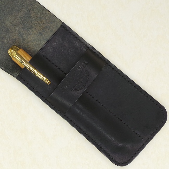 Jermyn Street Leather double pen case - black