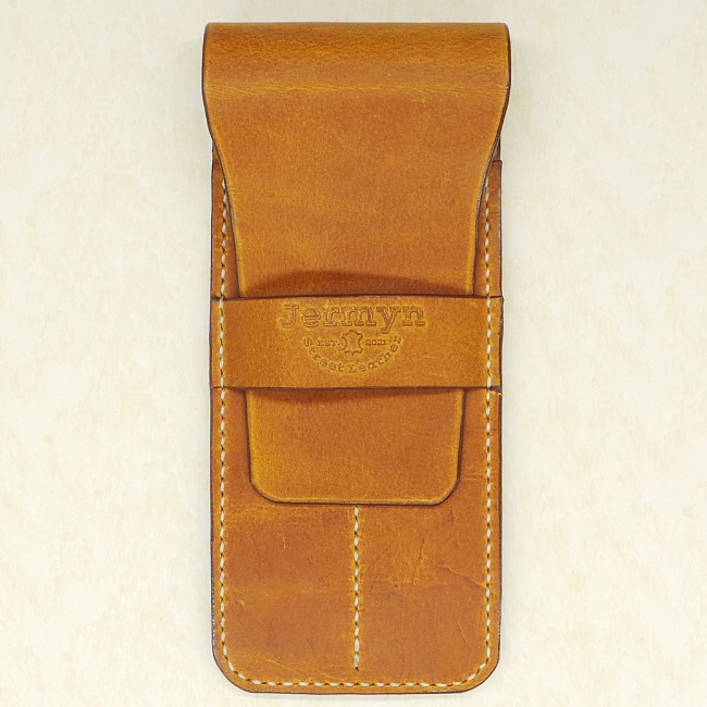 Jermyn Street Leather double pen case - burnt tan
