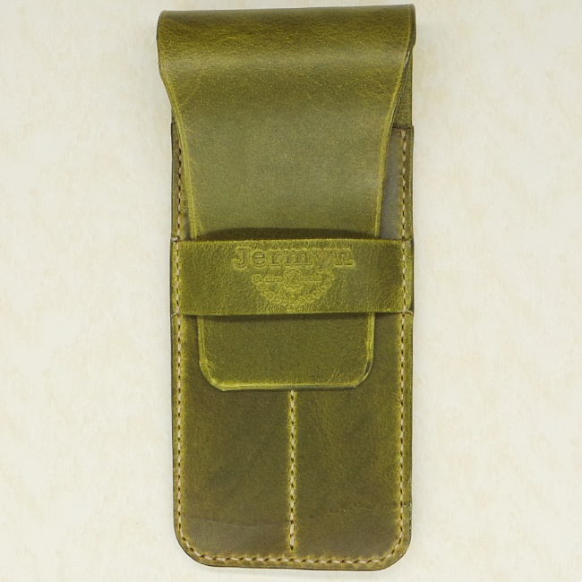 Jermyn Street Leather double pen case - leaf