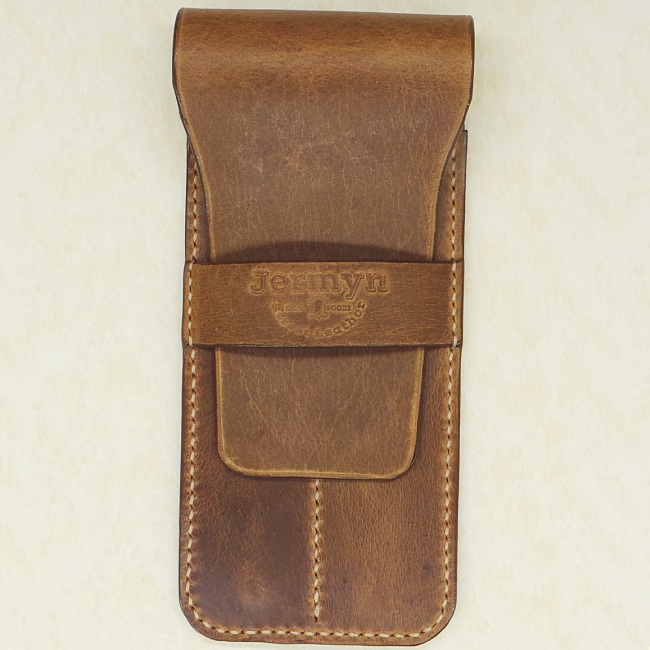 Jermyn Street Leather double pen case - taupe