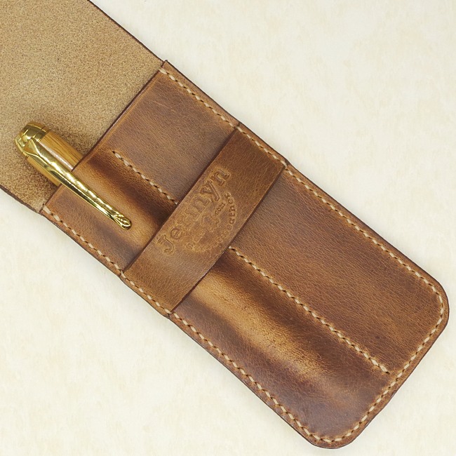 Jermyn Street Leather double pen case - taupe