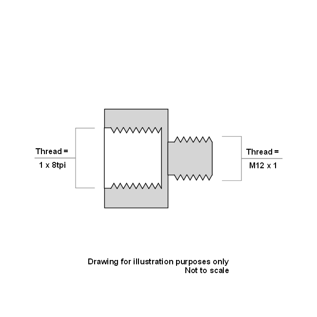 Lathe spindle thread adaptor - 1 x 8tpi to M12 x 1 (MM5018)