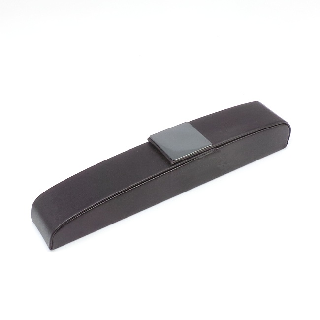 Leatherette pen box with gunmetal end flap magnetic closure