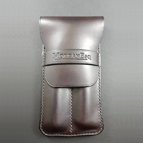 MorganEsq leather double pen case - dark brown