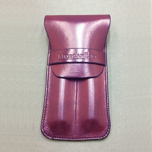 MorganEsq leather double pen case - papaya