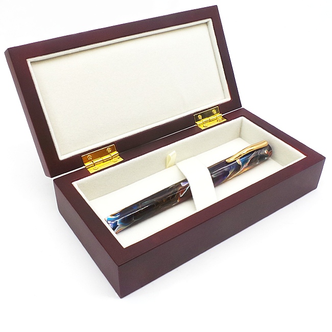 Premium quality lacquered pen box- rosewood effectsatin