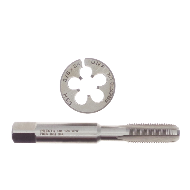 Single lead split die and intermediate thread tap - 3/8 UNF (24tpi)