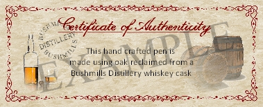 Whiskey cask pen blank - Bushmills distillery