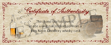 Whisky cask pen blank - Ben Nevis distillery